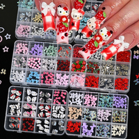 12 Grids Mixed Hello kitty Bow Nail Charms Aurora Resin Bows,Strawberry,Alloy Butterfly,Cherry Nail Art Decoration Manicure DIY