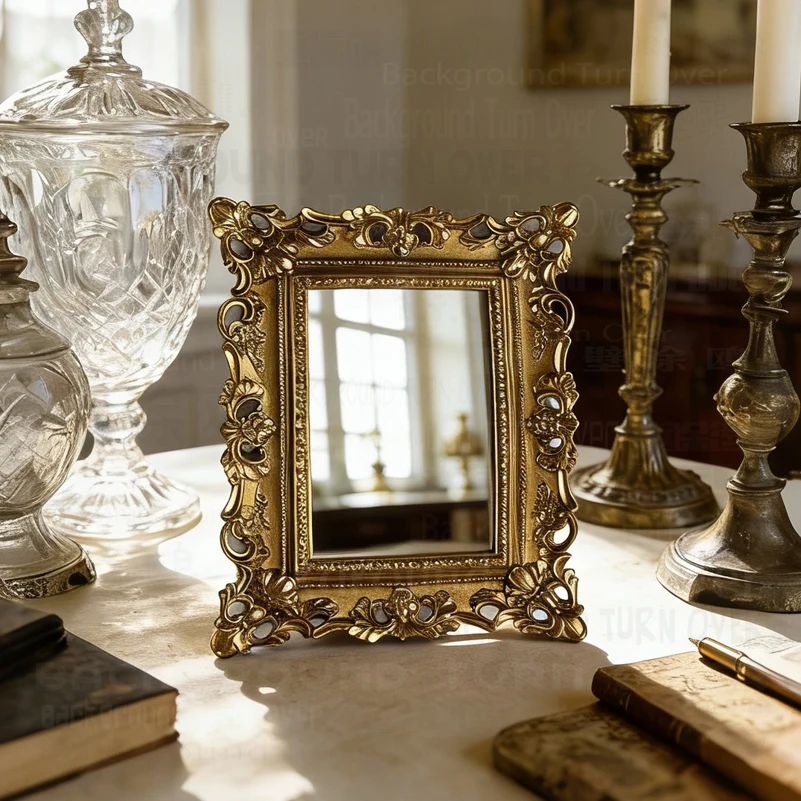 Espejo Dorado Barroco Vintage de Inspiración Antigua, Espejo Decorativo Ornamentado para Sala de Estar o Dormitorio, Resina Dorada con Filigrana Enrollada M017