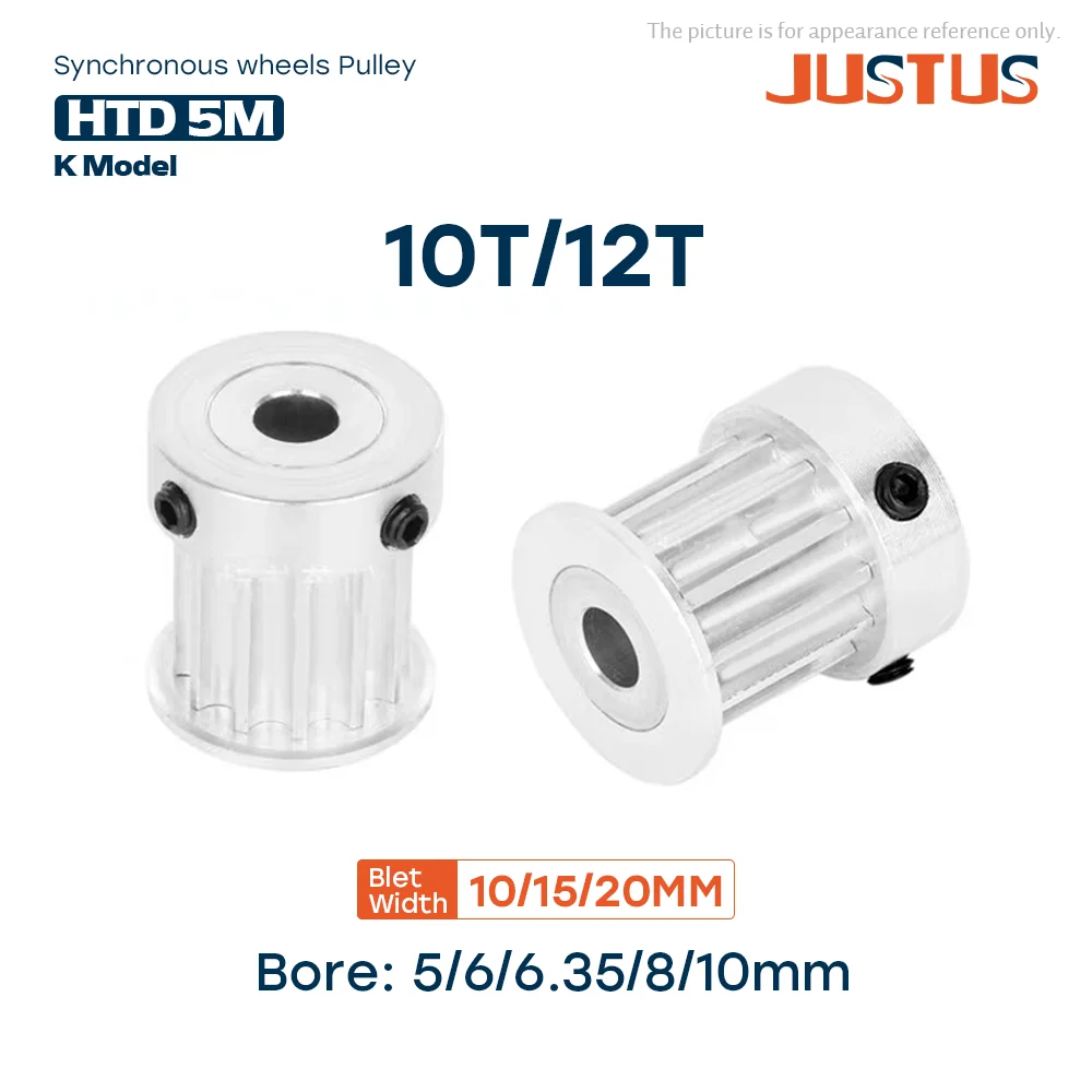 

K Type 10T/12 Teeth HTD 5M Timing Pulley Bore 5/6/6.35/8/10mm for 10/15/20mm Width Belt Used In Linear Pulley 5GT