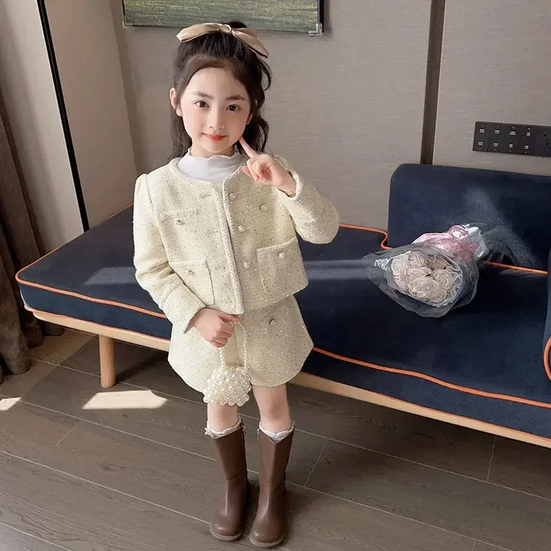 

Модный хлопковый комплект из куртки и шорт для девочек, детская одежда, весенне-осенний новый стиль