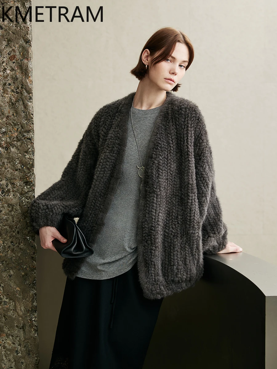 100% Mink Fur Jacket Woman Luxury Double Sided Weaving Real Fur Coat Lantern Sleeves Furry Jackets Winter Clothes for Women 2025
