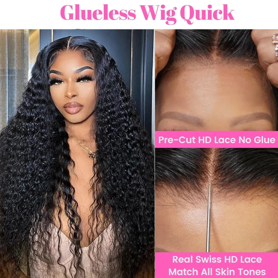 28 30 32 Inch Glueless Wig Human Hair Ready to Wear HD Pre Cut Lace Peruvian Curly Human Hair Wig With Pre plucked Hairline