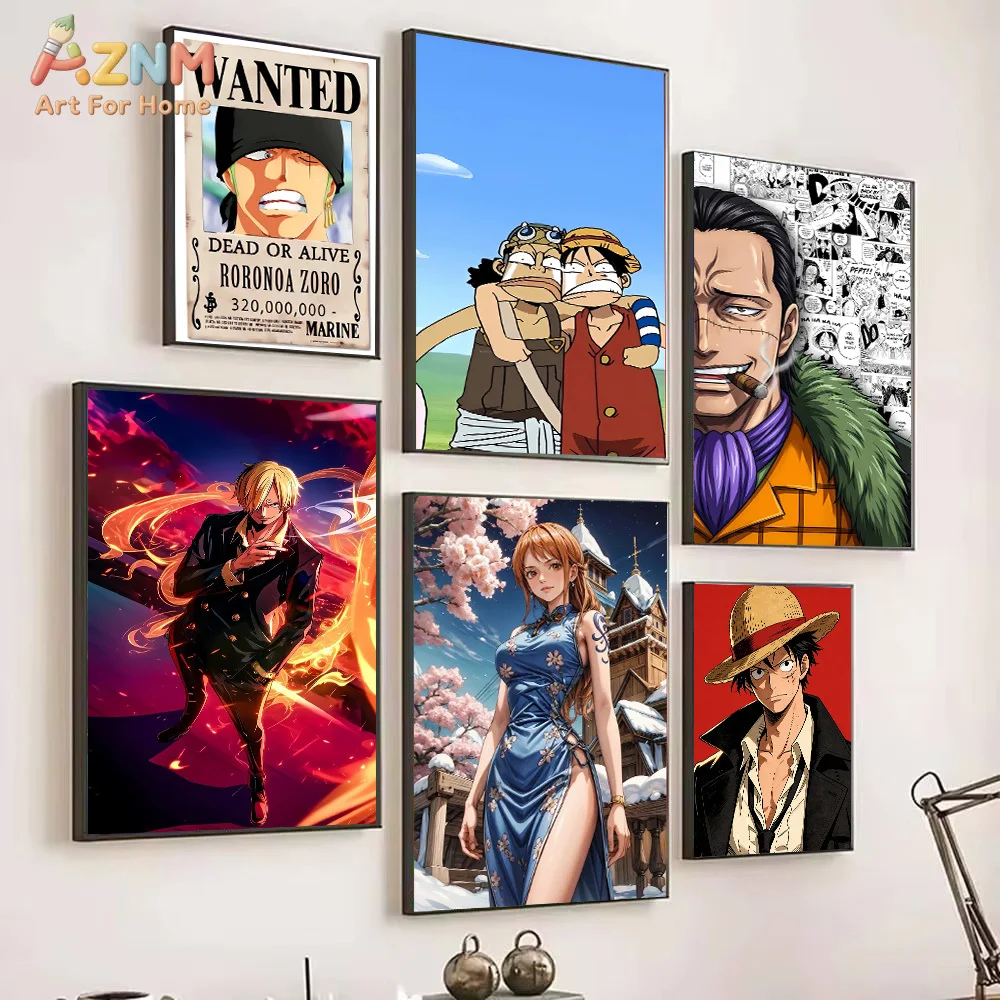 AZNM One Piece Anime Canvas Wall Art Roronoa Zoro Sanji Nami Monkey D Luffy Crocodile HD Print Frameless Wall Art Painting Japan view 4