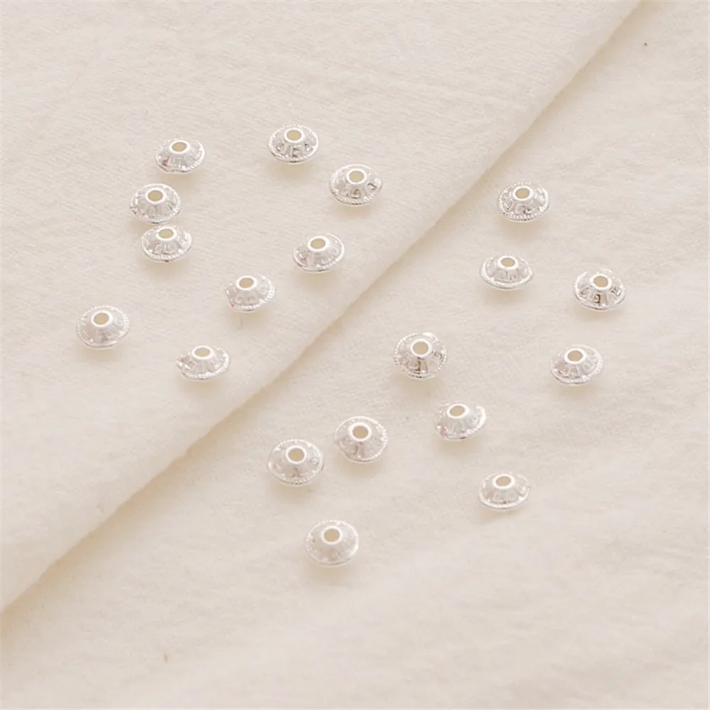 10PCS Silver Gold Plated Embossed UFO Partition Beads, 2.5x5mm, Loose Bead, DIY Bracelet, Necklace, Accessories