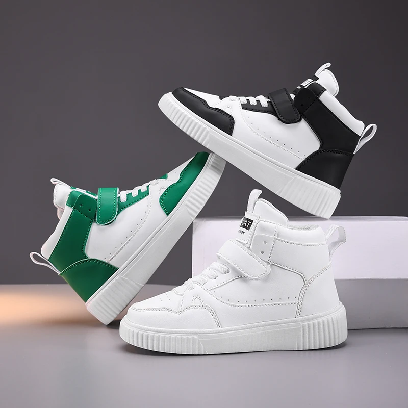 

New High Top Childrens Boy Sneakers Outdoor Running Basketball Kids Sports Shoes Non-slip Luxury Pu Leather Boys Sports Shoes