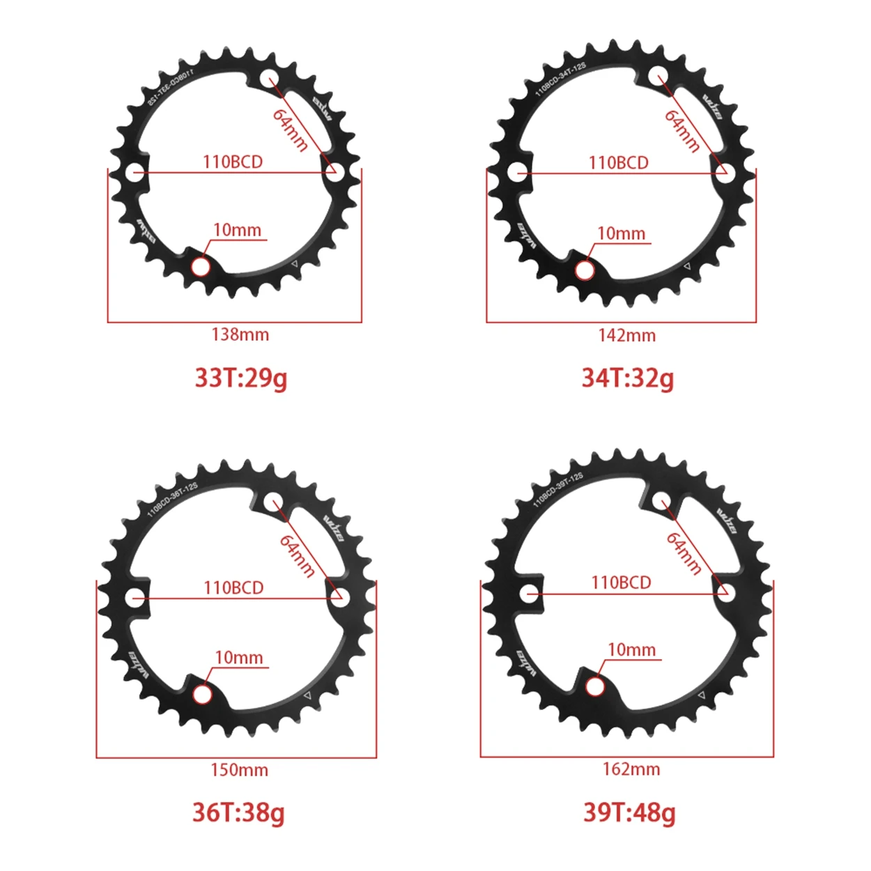 WUZEI 110BCD Rennrad Doppelkettenblatt 2x10/11/12-fach Fahrradkettenblatt 48T/33T 58T/44T Krone für Shimano 105 Ultegra R8000 – Detail 4