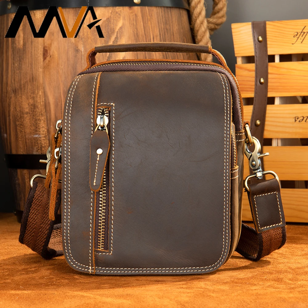 MVA Vintage Leather Men\'s Shoulder Bag Small Type Casual Crossbody Shoulder Bag Man Leather School Travel Personality Gift  6047