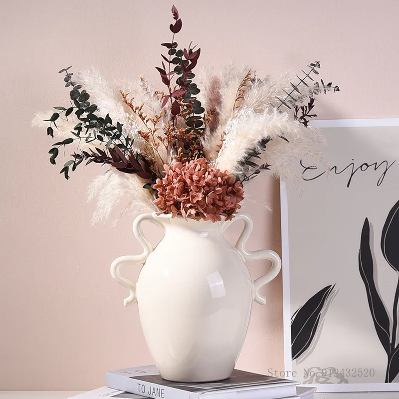 Nordic Irregular Ceramic Vase Creative Flower Apparatus Home Living Room Office Desktop Decoration Craft Bright Black Beige 1Pc