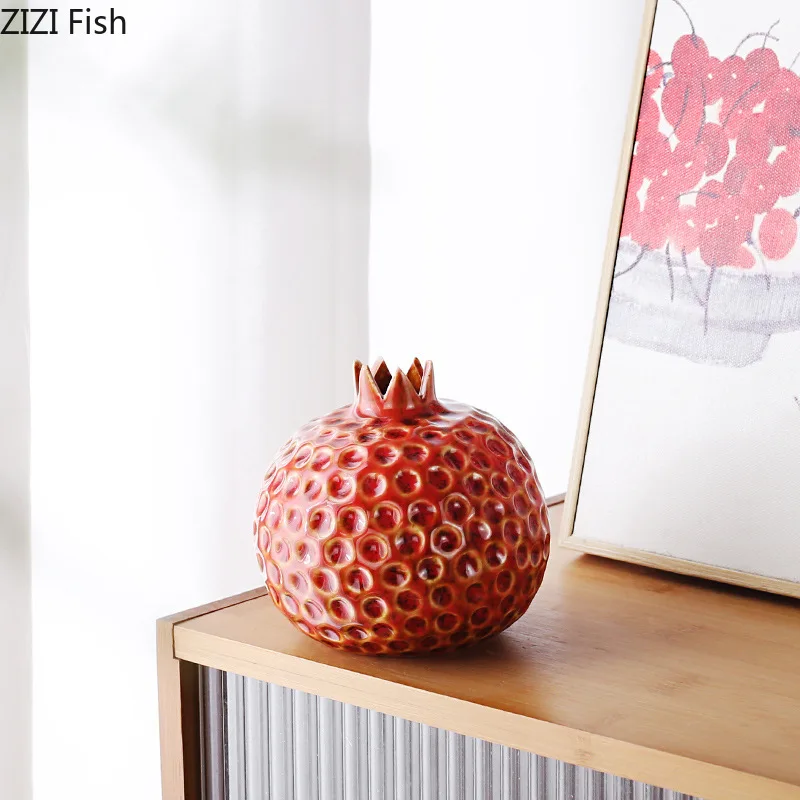 Ceramic Pomegranate Vase Ornament Flower Arrangement Small Mouth Decorative Vases Hydroponic Vase Dried Flower Vases Crafts