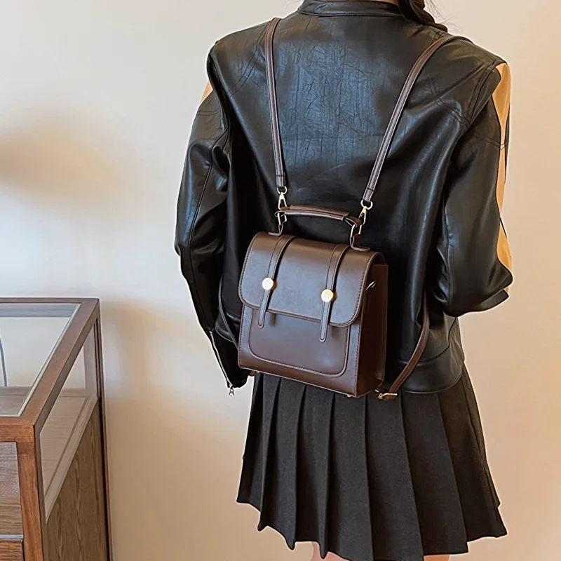 PU leather light luxury retro flip cover magnetic buckle three-dimensional square backpack mini street small backpack for women
