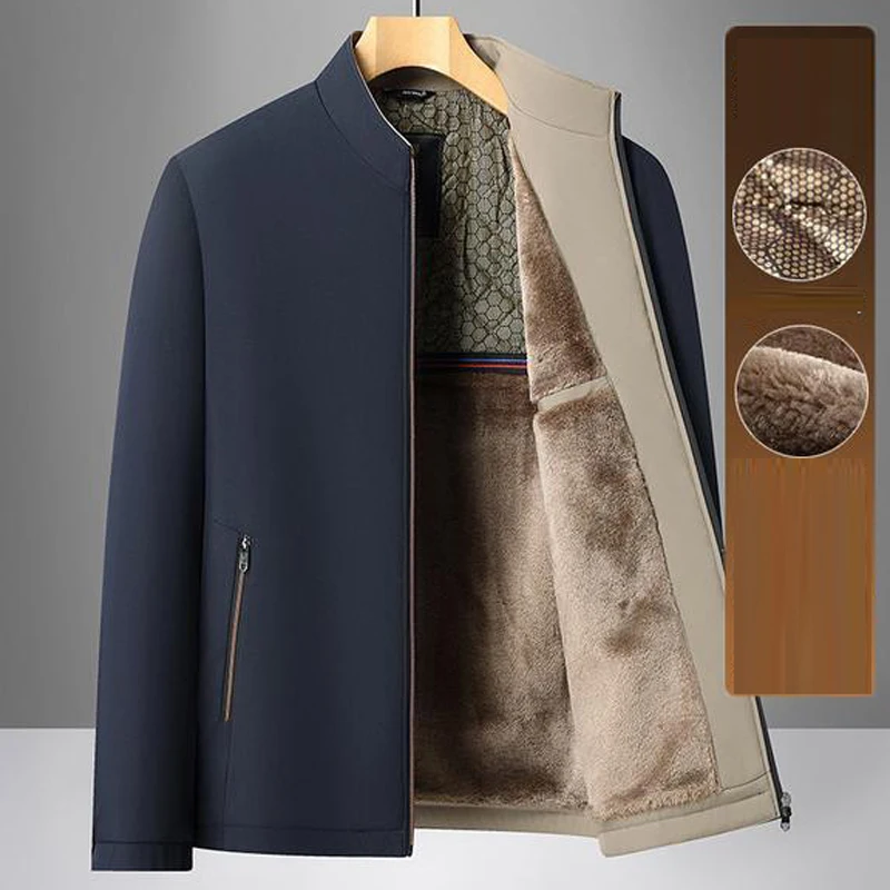 Autumn Thicken Lining Jacket Coats Men Stand Collar Warm Work Jacket Men Clothing Fleece Lining Luxury Winter Jacket Men 2026