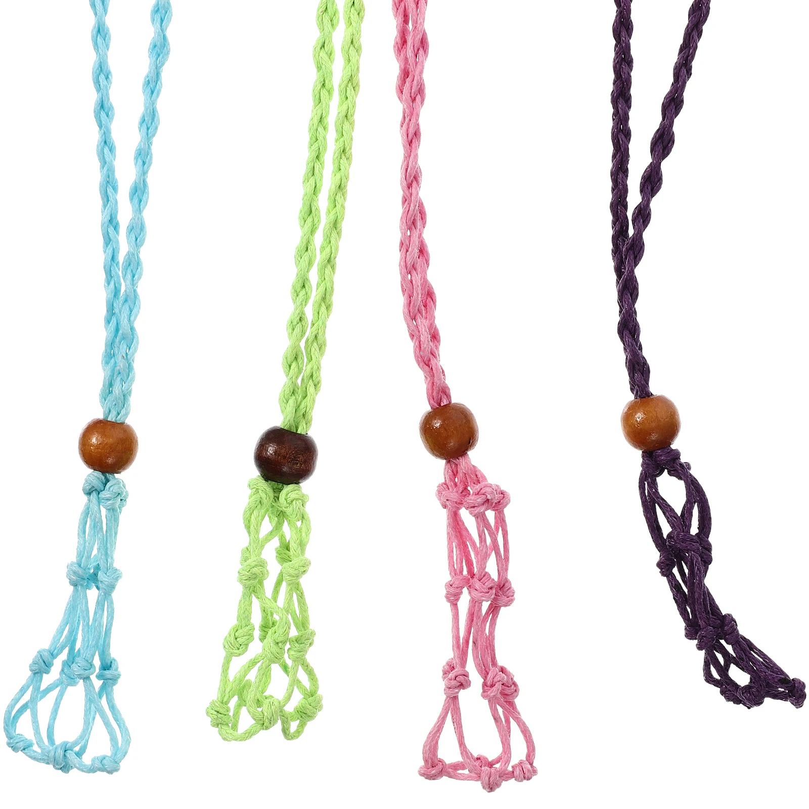 

4 Pcs Braided Necklace Pendant Crystal Holder Accessories Hanging Empty Stones Cage