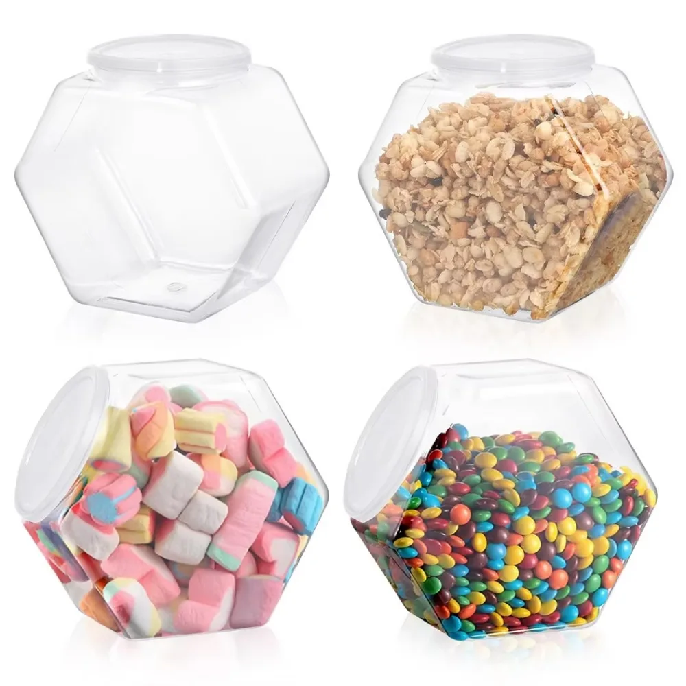 Hexagonal Candy Cookie Jar Clear Plastic Packaging Jars High-capacity Sealed Food Storage Container Countertop Organizer