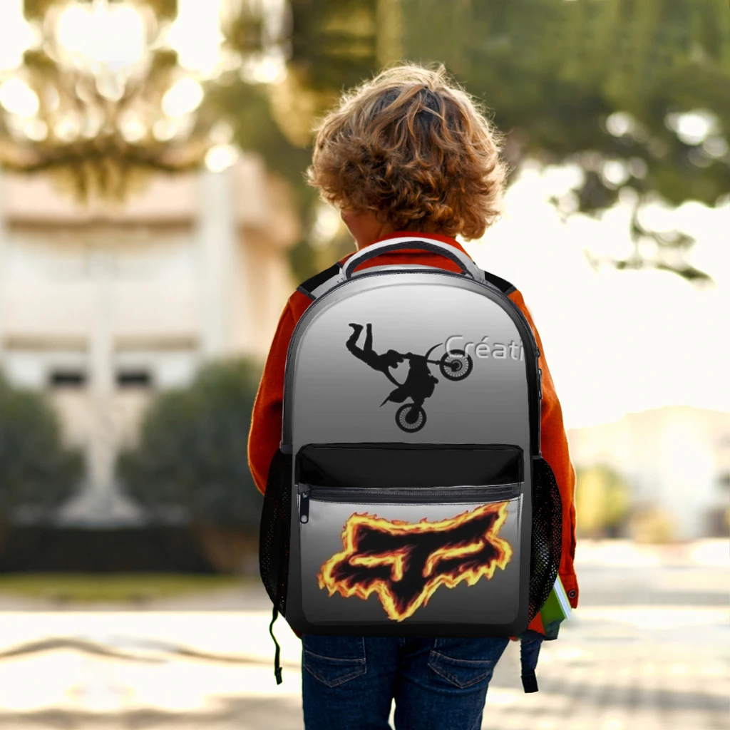 Fox Head On Fire Bedrukt Lichtgewicht Casual Jeugdrugzak Schooltas Voor Kinderen 17Inch