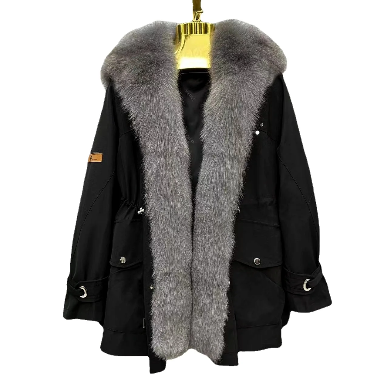 

Drawstring Winter Women Parkas Fashion New Warm Fur Overcoat Rex Rabbit Liner Removable Fox Fur Placket Wadded Jacket Coat