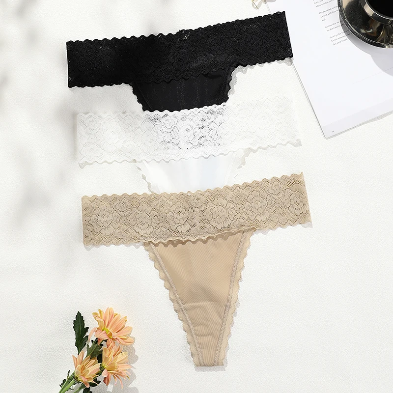 Hot Sale Lace Thong Panties Female Floral Lace Women Panties Breathable Briefs Ladies Mid Waist Seamless Thongs Women\'s panties