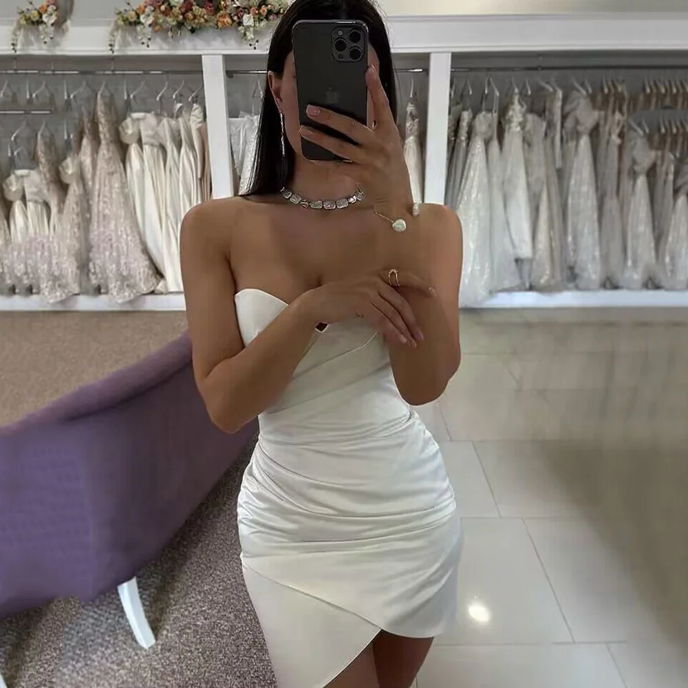 

White Sexy Short Wedding Dresses 2024 Sweetheart Above Knee Cheap Wedding Gowns Pleated Party Bride Dress Vestido de Noiva Curto