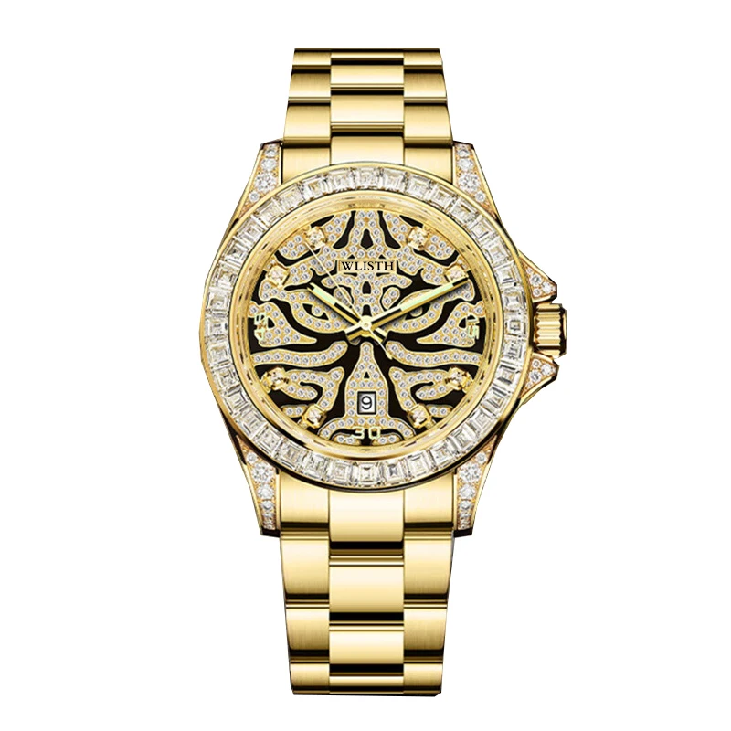 WLISTH Luxury Men Quartz Watch Tiger Pattern Waterproof Watch Hollow out Waterproof Night Light Wristwatch Sports Watch for Men