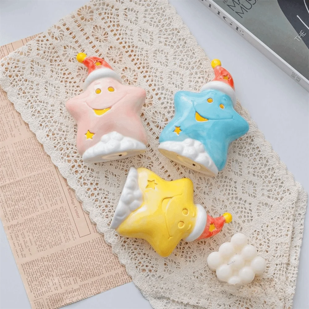 

Ceramic Material Ceramic Decor Lamp Soft Gentle Glow Warm Ambient Table Ornament Elegant Look Delicate Star-Shaped Ceramic Lamp