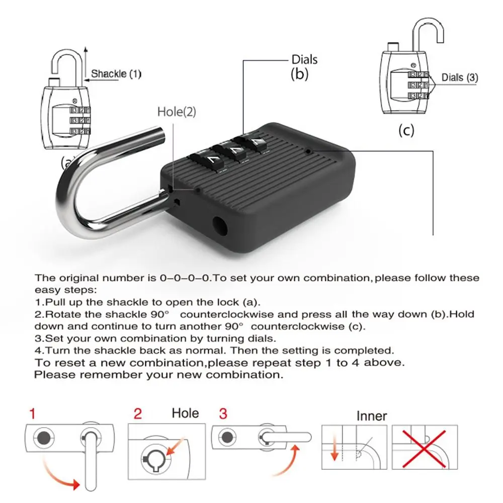 3 Dial Digit Password Lock Combination Cabinet Suitcase Luggage Metal Code Locks Travel Outdoor Safe Anti-Theft Padlock