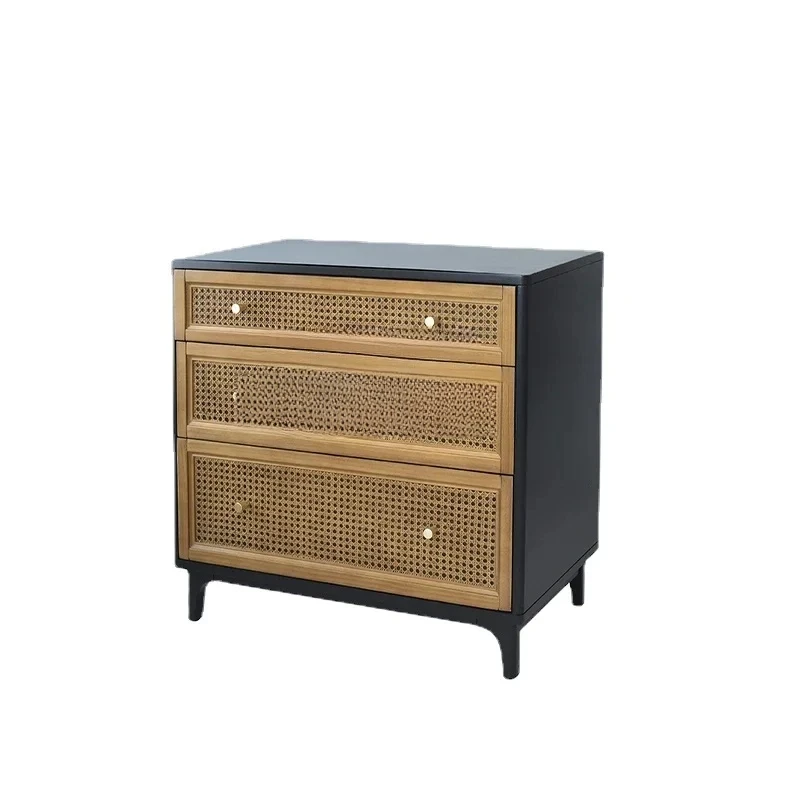Cajonera Retro Americana de Ratán, Mueble de Pared para Sofá, Organizador de Almacenamiento para Sala de Estar, Mesita de Noche