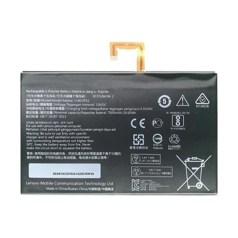 Tablet Battery 3.8V 7000mAh L14D2P31 for Lenovo Tab 2 A10-70L/LC A10-70F X30M/F A10 TB3-X70F/N TB-X103F Brand-New High Quality