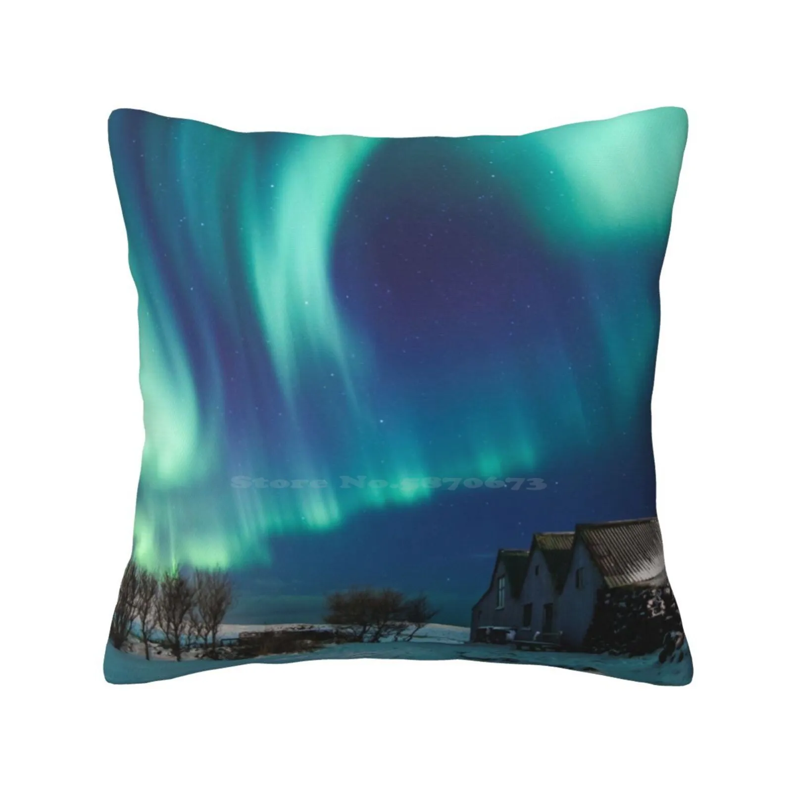 Aurora Farm Home Sofa Car Cushion Cover Pillowcase Northern Lights House Building Iceland Arnarbergur Amazing Aurora Borealis