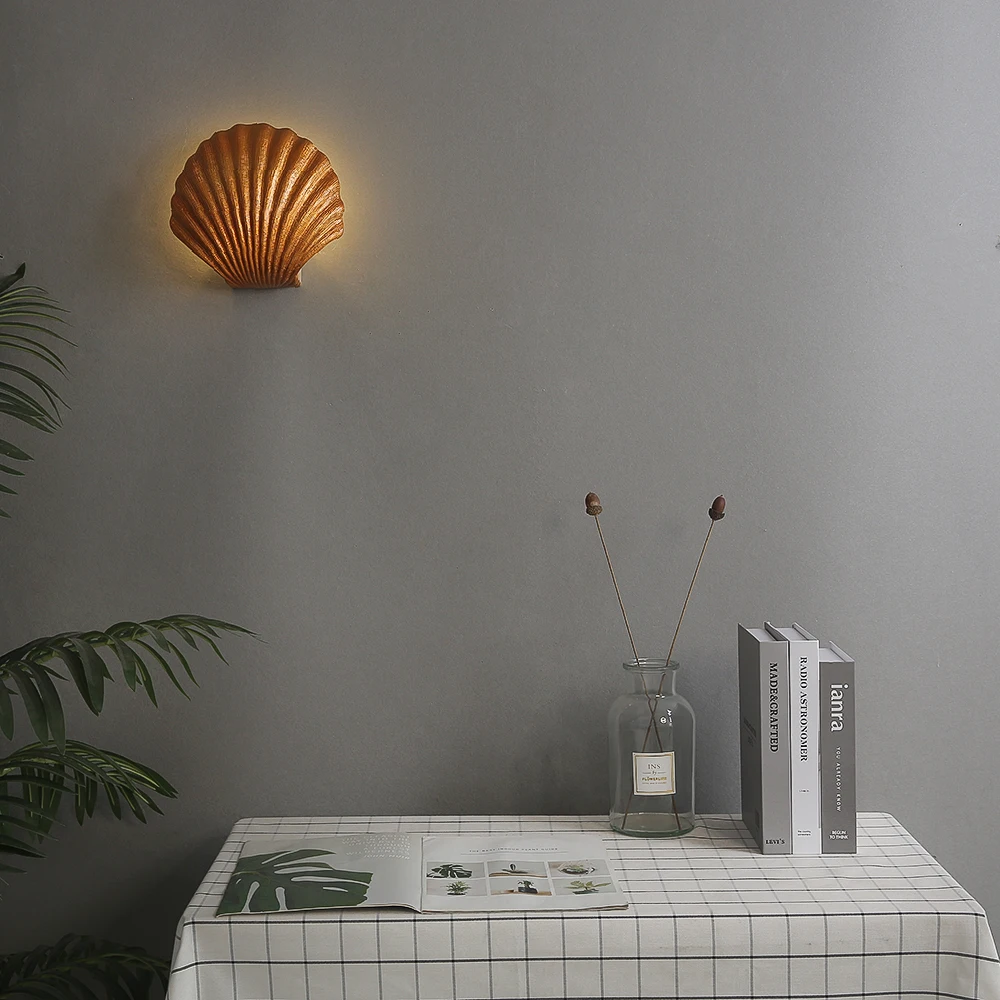 Modern Sea Shell LED Wall Lamps Wall Lights Resin Lampshade Indoor Lighting Bedroom Dinino Room Aisle Corridor Decor Lustre