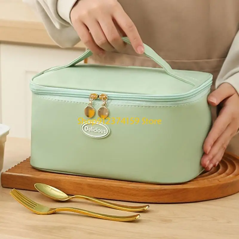 G5AE Convenient And Practical Lunch Bag PU Fabric Insulated Lunch Handbag Large Capacity Waterproof Lunch Box For Daily Use