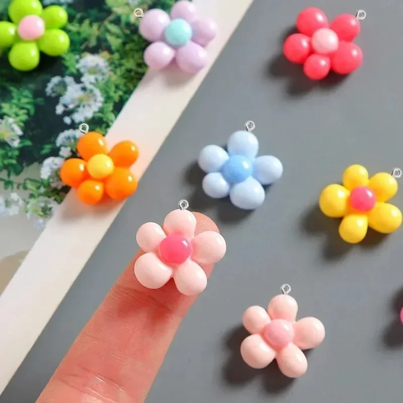 10Pcs Glossy Tiny Flower Cabochon Resin Pendants Kawaii Bright Floral Charms For DIY Necklace Bracelet Keychain Jewelry Making