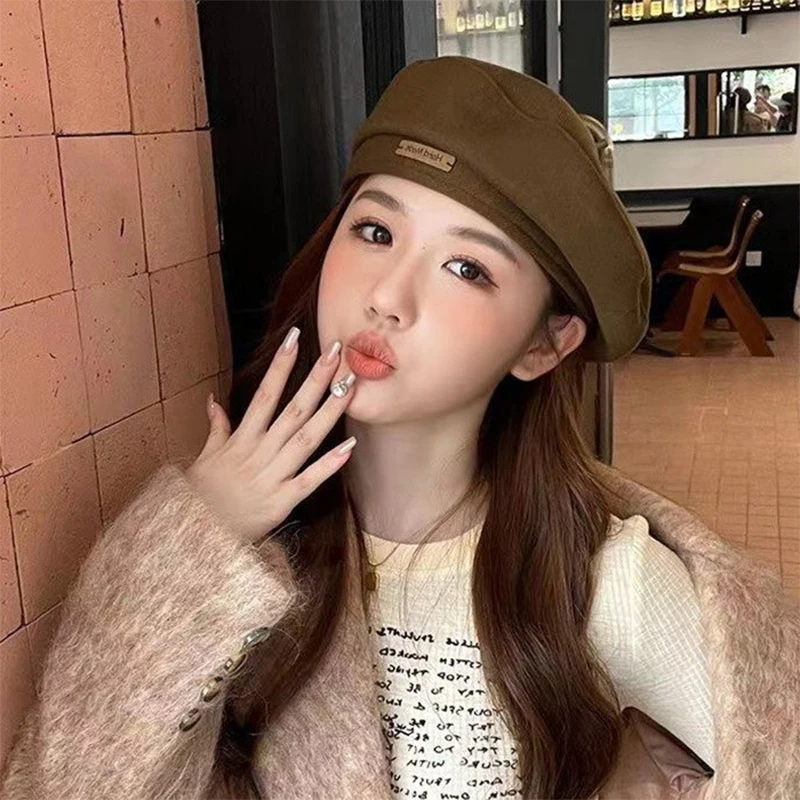 القطن النساء القبعات الشتاء القبعات خمر الفرنسية منقوشة قبعة علوية الرسام قبعة الخريف الشتاء الشارع مثمنة قبعات البيريه