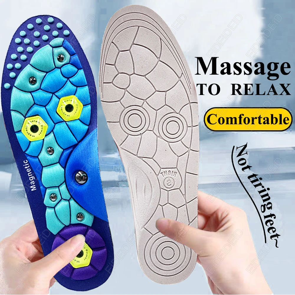 1/2 Pairs العلاج بالابر العلاج المغناطيسي النعال مكافحة التعب تدليك القدم قوس دعم الرياضة الرعاية الصحية النعال للرجال والنساء