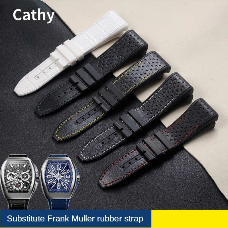 Glue Watch Strap for FM Franck Muller V45 Series Waterproof Sweat-Proof Watch Band Tape Accessories 28mm Men Wristband