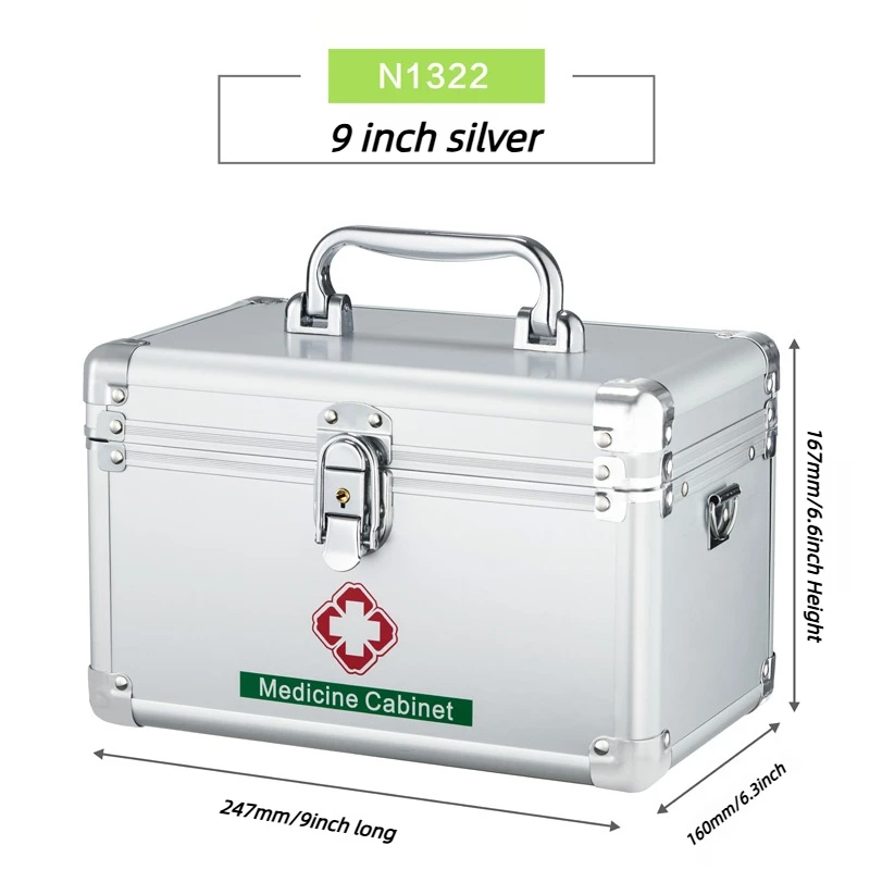 Made of all aluminum alloy, portable and sturdy with handle, household enterprise first aid kit, layered and large capacity