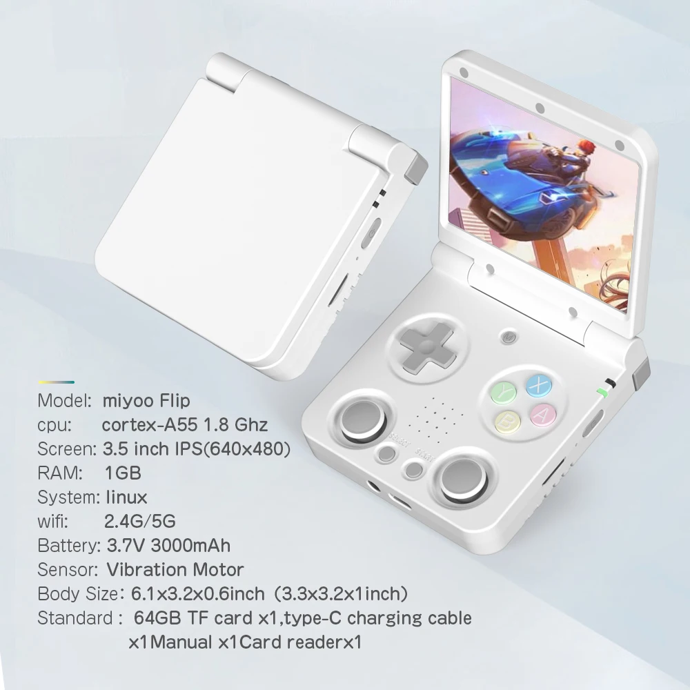 MIYOO FLIP مشغلات الألعاب المحمولة 3.5 ''IPS شاشة نظام لينكس البصل OS وحدات تحكم ألعاب الفيديو ألعاب هدية ريترو الألعاب ماكس 256G