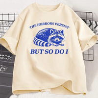 The Horrors Persist But So Do I T-Shirt Women Funny Raccoon T Shirt Vintage Y2K Animal Humor Tshirt Short Sleeve Tee Graphic Y2K