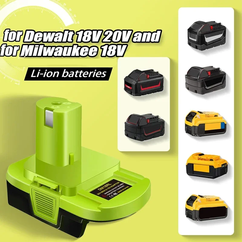 Battery Adapter DM18RL for Dewalt/Milwaukee 18V 20V Lli-ion Battery Convert to for Ryobi 18V Power Tools Drill with 5V 2.1A USB