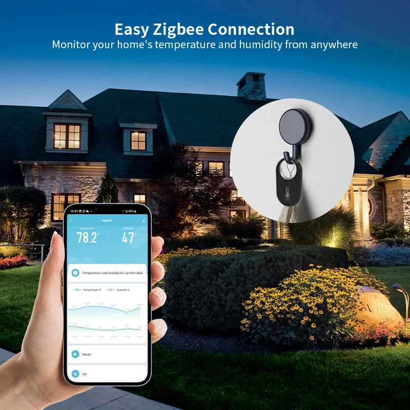 Imagem -02 - Sensor de Temperatura e Umidade Inteligente Tuya Zigbee Alimentado por Bateria tipo Suspendable Home Security Trabalhar com Alexa Google Home