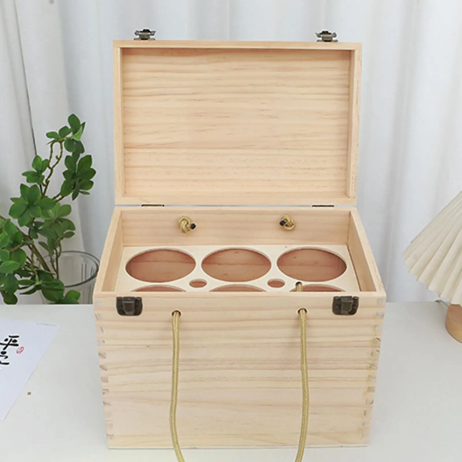 

Rustic Wooden Wine Box Portable Gift Box with Lid And Handle for Wedding Anniversary Birthday Party Beer Storage Case