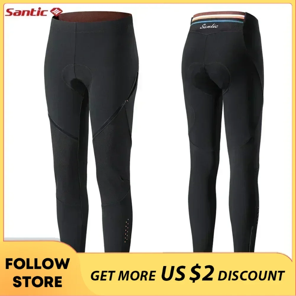 Santic Windproof Cycling Pants Women\'s Autumn Winter Outdoor Thermal Bikng Sports Trousers MTB Padded Trousers w/ Side Pocket