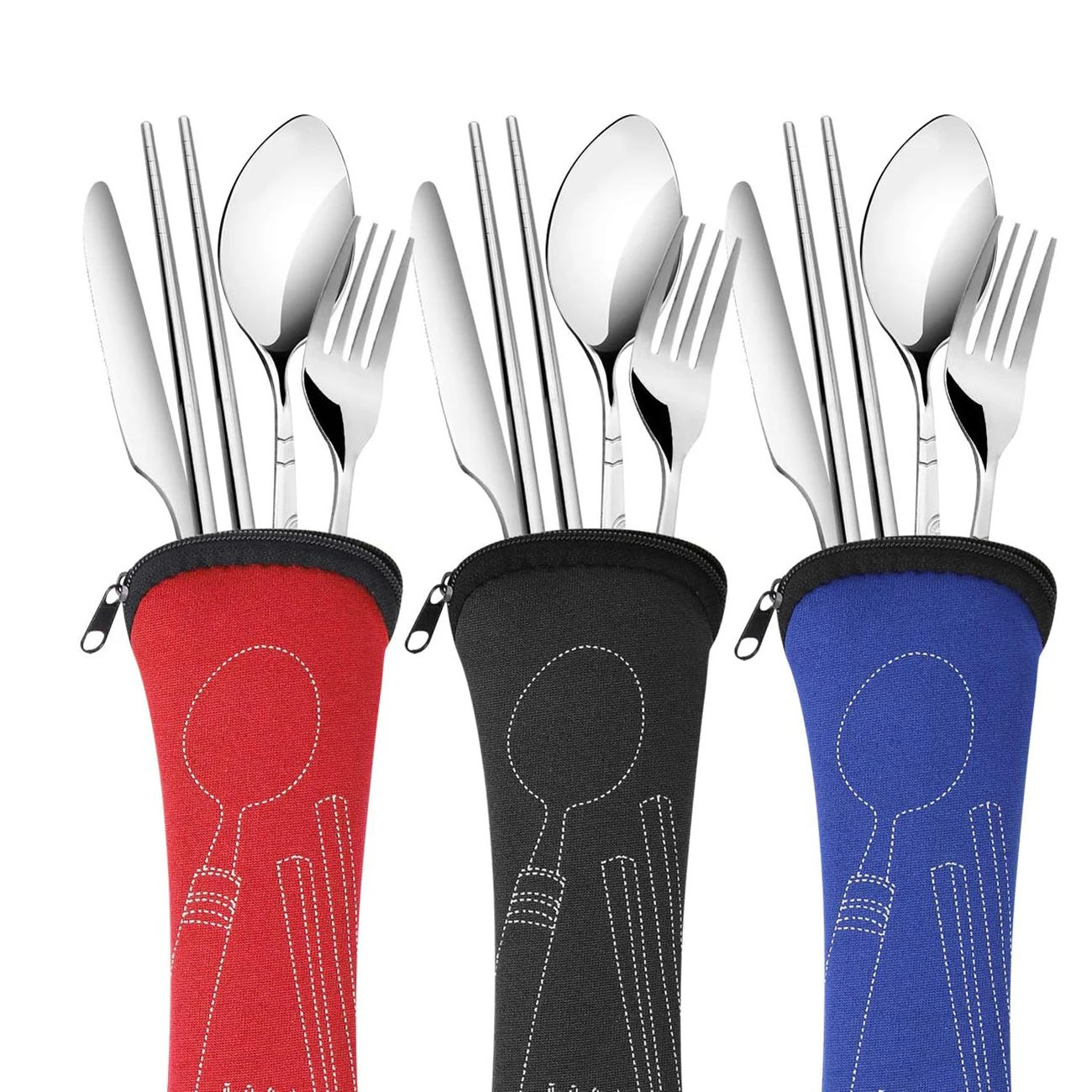 Juego de vajilla de acero inoxidable, cuchillos portátiles, tenedor, cuchara, familia, Camping, juego de cubiertos para carne, vajilla con bolsa, Vajilla, 4 Uds.