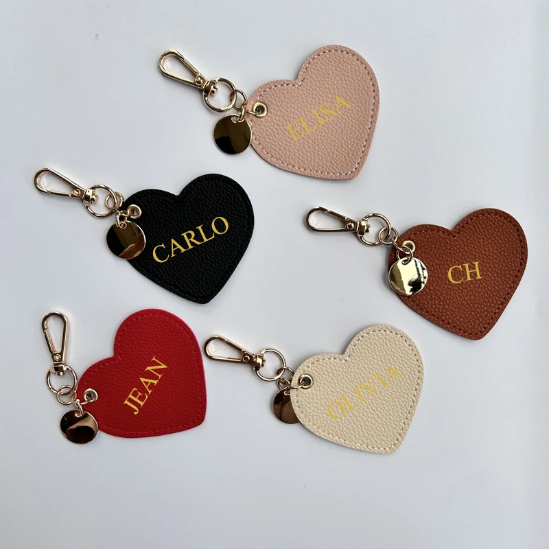 Heart-shaped PU Leather Key Chains for Women Cute Love Keyring Accessories Handbag Decoration Car Keychain Personalise Name Gift