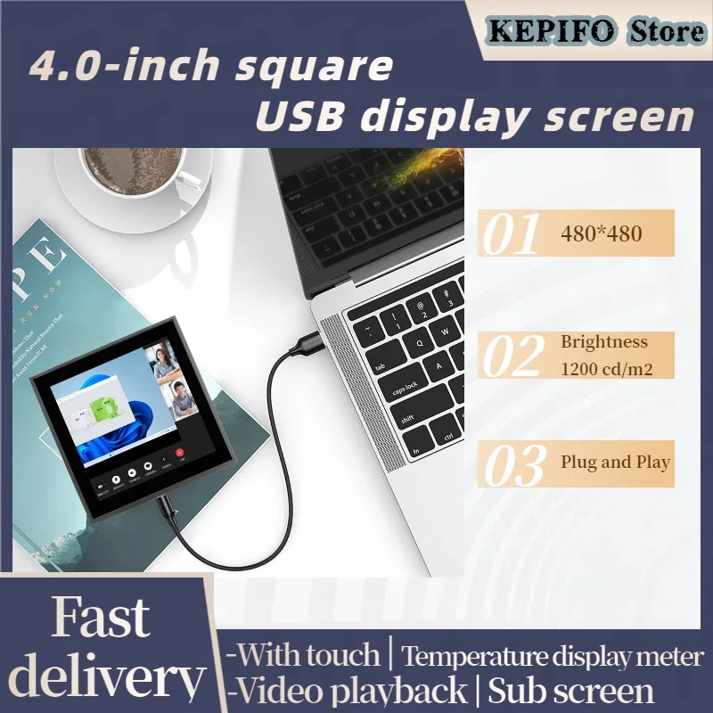 4-inch 480 * 480 IPS LCD square screen capacitive touch USB one line connection, suitable for DIY IoT devices and smart homes