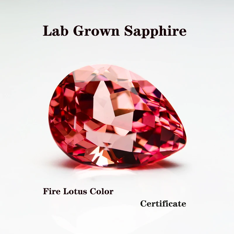 

Lab Grown Sapphire Pear Shaped Fire Lotus Color Extremely Shiny Quality Advanced Jewelry Rings Earrings Making AGL Certificate