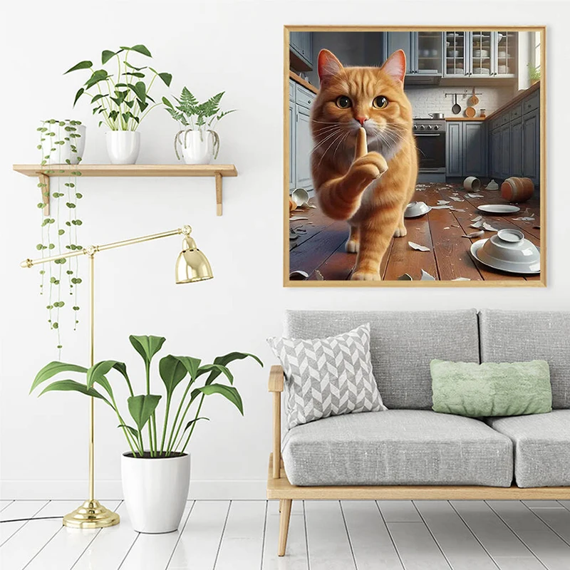 النبي الماس اللوحة القط الحيوان كامل مربع جولة فسيفساء صورة من الاكريليك التطريز جدار ديكور