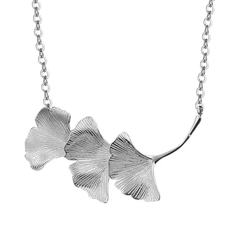 New Hot Sale 925 Sterling Silver Handmade Three Ginkgo Biloba Leaves Clavicle Chain Necklaces For Women Girl XN239