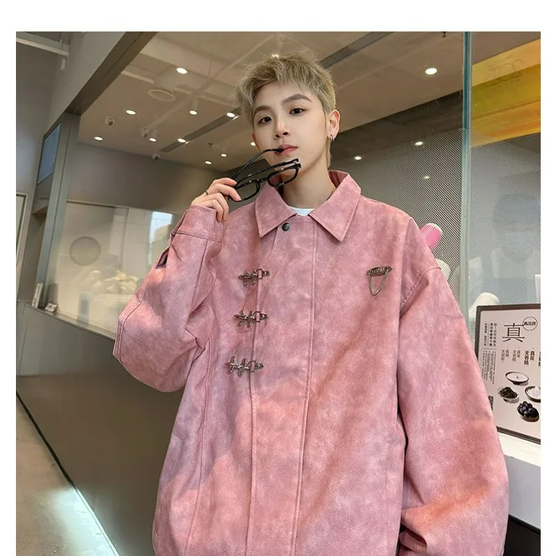 Men's Autumn Jacket Trendy Brand with Iron Buckle and Chain Design High-end Stylish Streetwear Jacket That Is Simple and Stylish