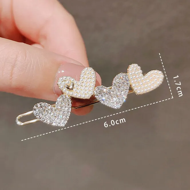 Women Hair Clips Heart Slide Hair Accessories Pearl Back Head Clip Crystal Rhinestone Girls Hairpins