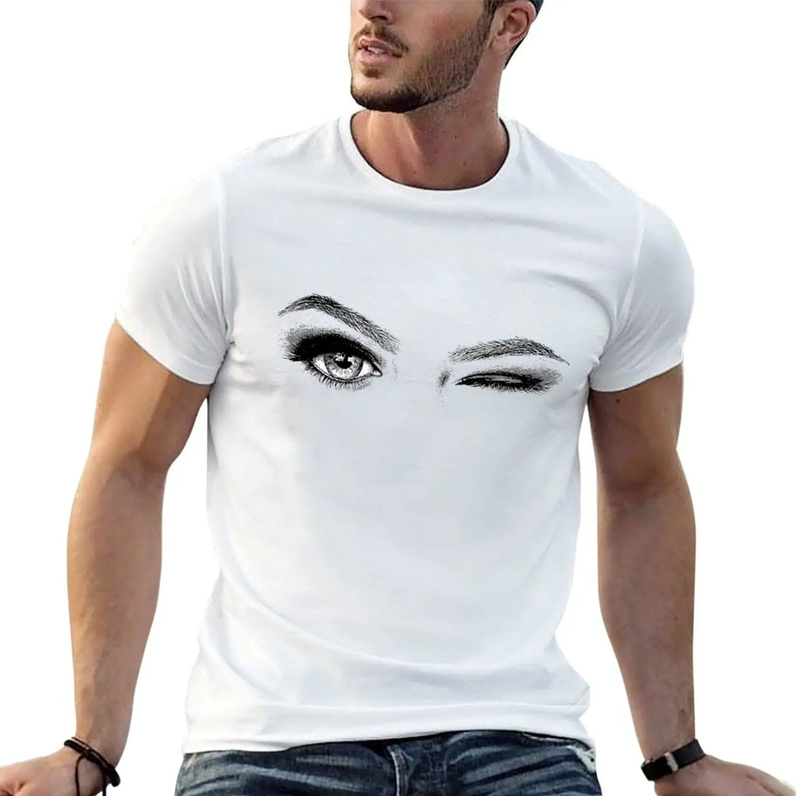 Winking Woman T-Shirt Abstract Pattern Print Top