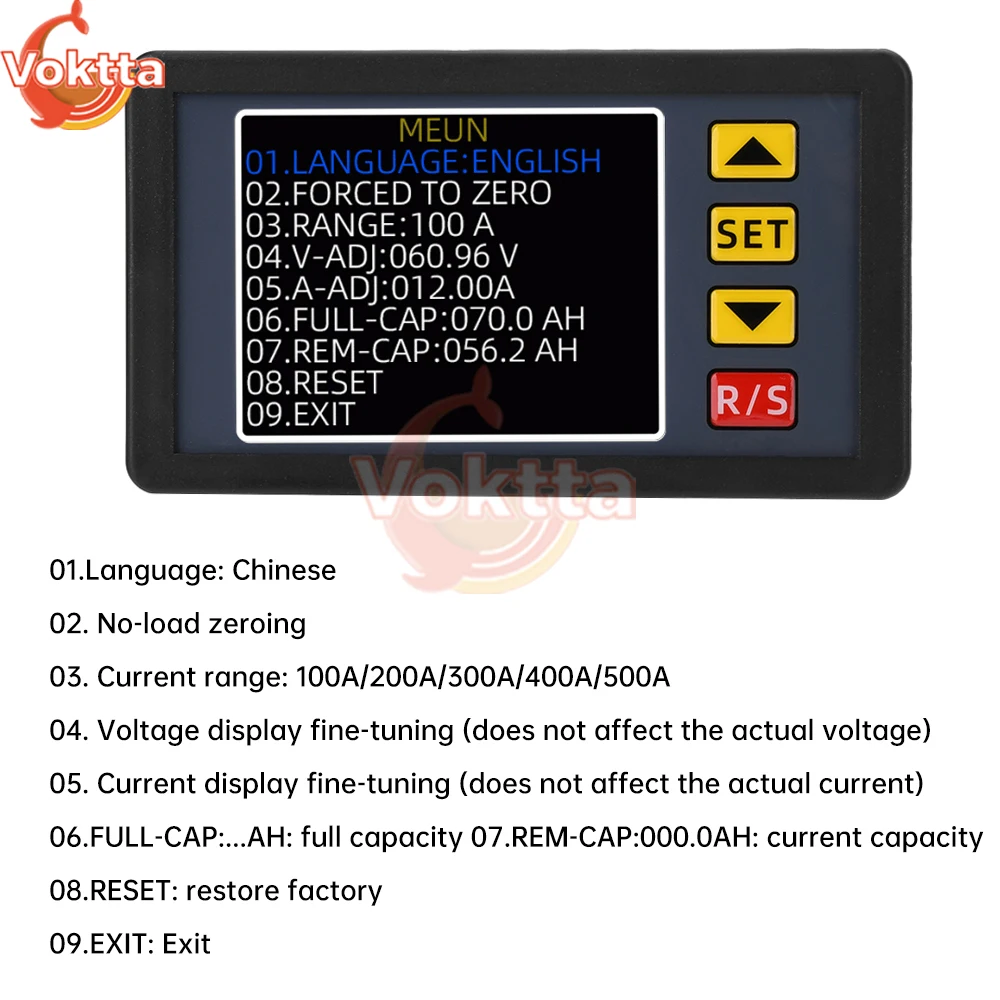 DC 7-200V 9-in-1 Multi-functional Tester Digital Display Power Supply Voltmeter Ammeter Battery Capacity Tester Coulomb Meter